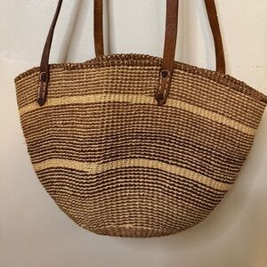 Vintage Brown & Tan Basket Bag with Leather Straps